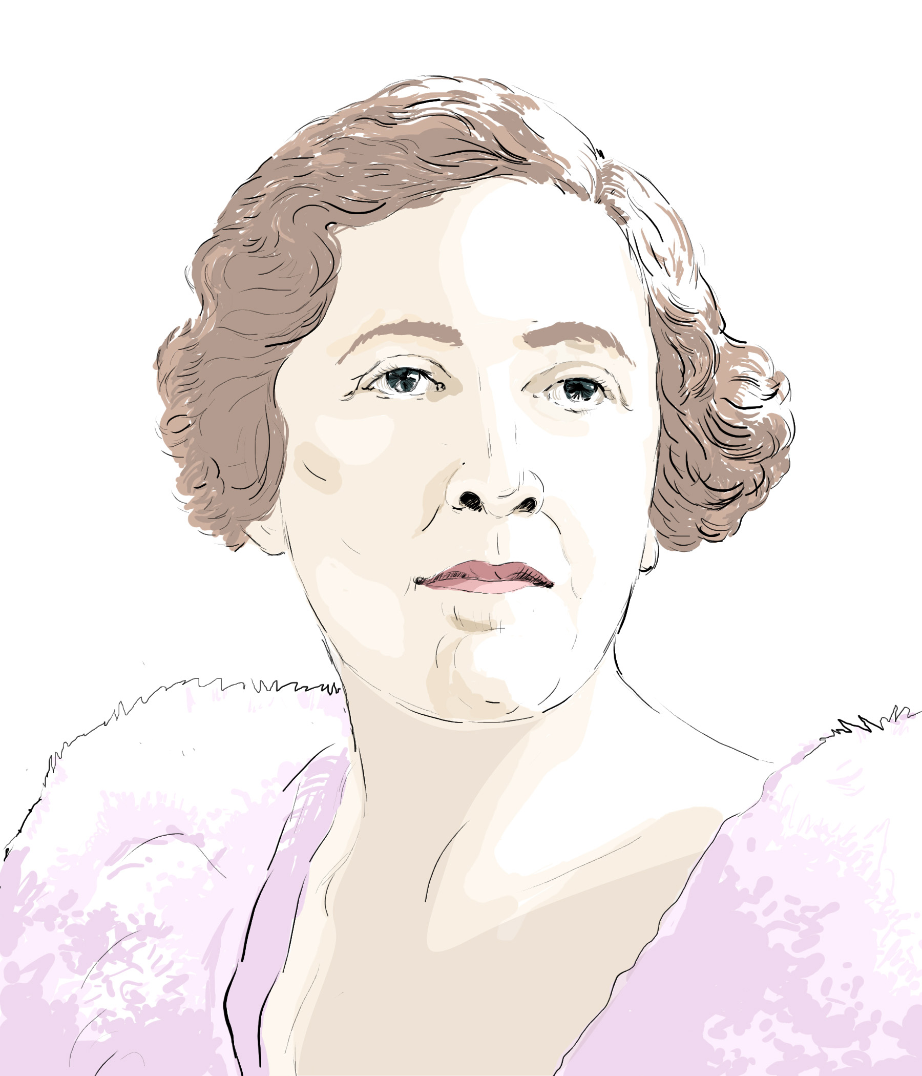 Hand-drawn sketch of Agatha Christie