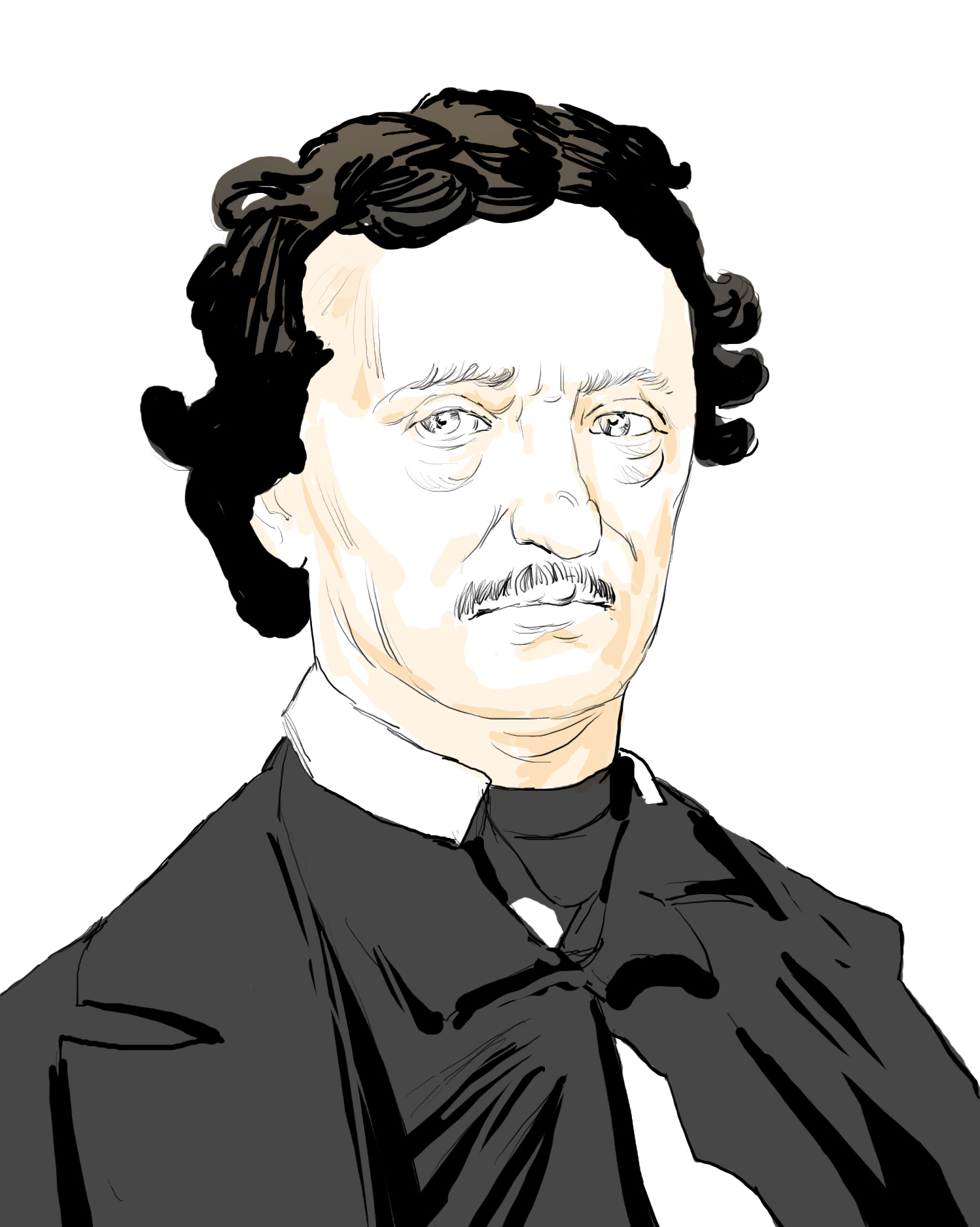 Hand-drawn sketch of Edgar Allan Poe