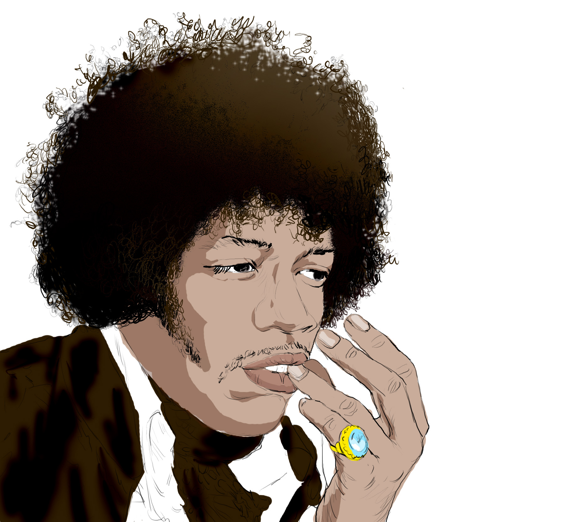Hand-drawn sketch of Jimi Hendrix