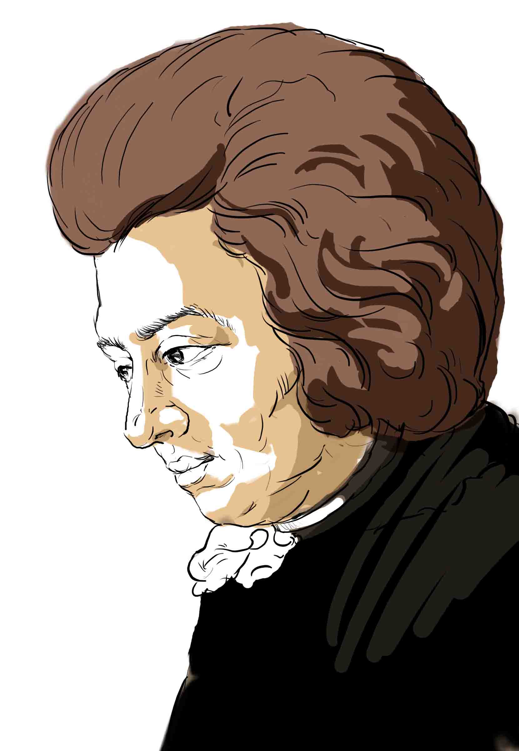 Hand-drawn sketch of Wolfgang Amadeus Mozart